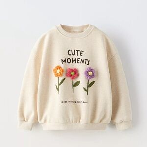 Zara Kids Beige Sweatshirt with Floral Design